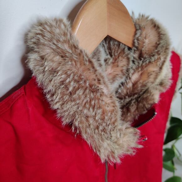GAP Reversible Red Faux Fur Lined Zip Up Vest Size Small - Picture 2 of 9
